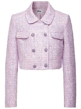 Self-Portrait Pale Lavender Tweed Cropped Double-Breasted Jacket Size 8 Like New